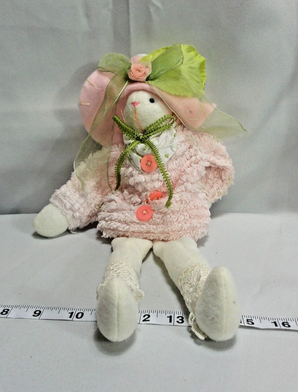 Cottagecore Decorative Plush Rabbit Soft Pink and Green Soft Feminine